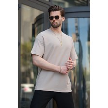 Bej Basic Bisiklet Yaka Erkek Tişört E7133