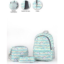 3 Gözlü Yeşil Unicorn Okul Çantası + Beslenme Unicorn Çanta Ilkokul Çantası Sırt Çantası Atcık Çant