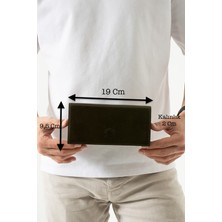 Westpolo Hakiki Eskitme Crazy Deri Unisex Uzun Cüzdan ve Kartlık El Portföyü - Haki