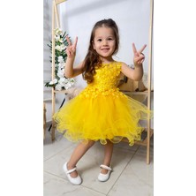 Incili Kız Çocuk Daisy Elbise MNK0585 Sarı