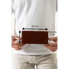 Westpolo Hakiki Eskitme Crazy Deri Unisex Uzun Cüzdan ve Kartlık El Portföyü - Taba