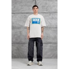Nomarc Krem Yıkamalı Dirk Yazılı Oversize Tshirt