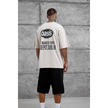 Nomarc Krem Oasis Yazılı Yıkamalı Oversize Tshirt