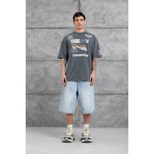 Nomarc Füme Remember Yazılı Yakımalı Oversize Tshirt