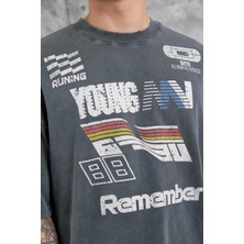 Nomarc Füme Remember Yazılı Yakımalı Oversize Tshirt