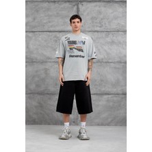 Nomarc Gri Remember Yazılı Yakımalı Oversize Tshirt