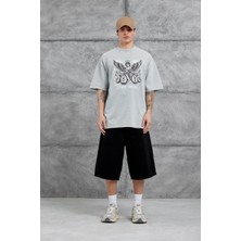 Nomarc Gri Love Money Yazılı Yıkamalı Oversize Tshirt