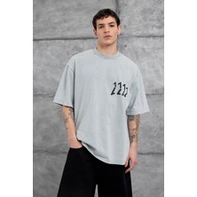 Nomarc Gri 1111 Yazılı Yıkamalı Oversize Tshirt