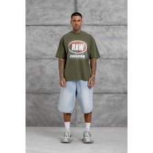 Nomarc Haki Raw Yazılı Yıkamalı Oversize Tshirt