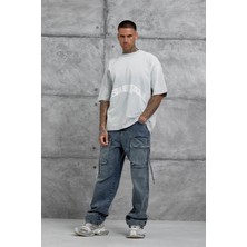 Nomarc Gri Işaretli Yazı Baskılı Yıkamalı Oversize Tshirt