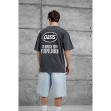 Nomarc Füme Oasis Yazılı Yıkamalı Oversize Tshirt