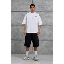 Beyaz Look Yazılı Parçalı Oversize Tshirt