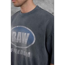 Nomarc Füme Raw Yazılı Yıkamalı Oversize Tshirt