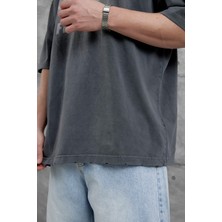 Nomarc Füme Raw Yazılı Yıkamalı Oversize Tshirt