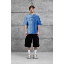 Nomarc Mavi Spirit&speed Yazılı Yıkamalı Oversize Tshirt
