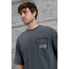 Nomarc Füme Cepte Rakam Detaylı Yıkamalı Oversize Tshirt