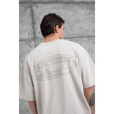 Nomarc Krem Brand Yazılı Yıkamalı Oversize Tshirt