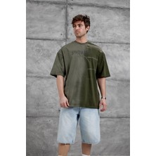 Nomarc Haki Spirit&speed Yazılı Yıkamalı Oversize Tshirt
