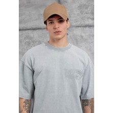 Nomarc Gri Brand Yazılı Yıkamalı Oversize Tshirt