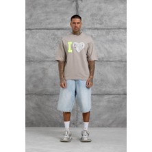 Nomarc Kahverengi Kalp Küpür Baskılı Oversize Tshirt