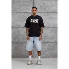Nomarc Siyah Aver Yazılı Oversize Tshirt