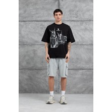 Nomarc Siyah International Yazılı Resimli Oversize Tshirt
