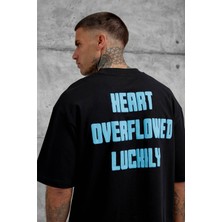 Nomarc Siyah Kalp Küpür Baskılı Oversize Tshirt