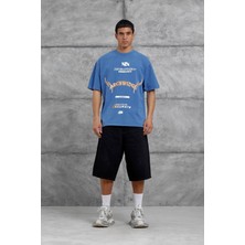 Nomarc Mavi Areswing Yazılı Oversize Tshirt