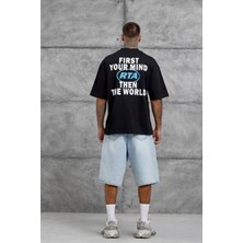Nomarc Siyah First Your Mind Yazılı Oversize Tshirt