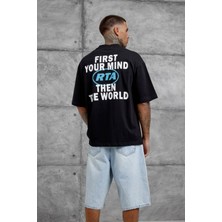 Nomarc Siyah First Your Mind Yazılı Oversize Tshirt