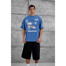 Nomarc Mavi Remember Yazılı Yakımalı Oversize Tshirt