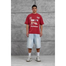 Nomarc Kırmızı Remember Yazılı Yakımalı Oversize Tshirt