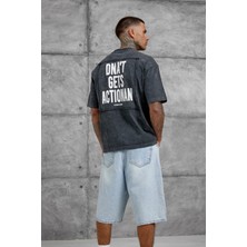 Nomarc Füme Parça Detaylı Yıkamalı Oversize Tshirt