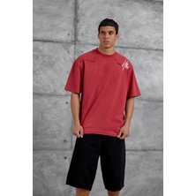 Nomarc Kırmızı Parçalı Yıkamalı Oversize Tshirt