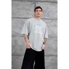 Nomarc Gri Raw Yazılı Yıkamalı Oversize Tshirt