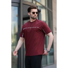 Bordo Bisiklet Yaka Baskılı Basic Tişört E7156