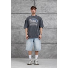 Nomarc Füme Raw Yazılı Yıkamalı Oversize Tshirt