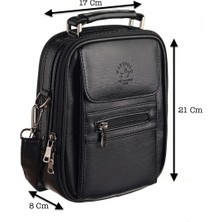 Westpolo Çok Bölmeli El ve Omuz Askılı Vegan Deri Fermuarlı Erkek Çantası (Orta Boy) - Siyah