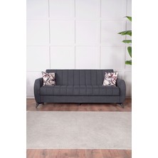 Kilim Mobilya Linda Üç Kişilik Kanepe Antrasit Kadife Yüksek Ayaklı Modern Tasarım 220 cm Sandıklı