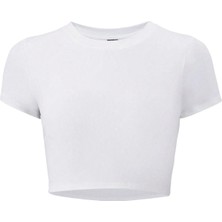 Brz Collection Kadın Baskısız Basic Crop T-Shirt Beyaz