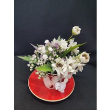 Türk Kahve Fincan Yapay Çiçek El Yapım 1 Adet