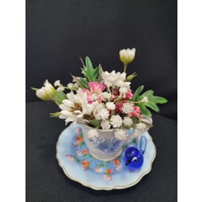 Türk Kahve Fincan Yapay Çiçek El Yapım 1 Adet