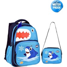 Teknotrust Köpek Balığı Baskılı, Su Geçirmez, Ortopedik Sırt Özellikli, Ilkokul Çantası + Beslenme Çantası