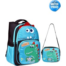 Dinozor Baskılı, Su Geçirmez, Ortopedik Sırt Özellikli, Ilkokul Çantası + Beslenme Çantası