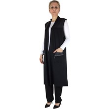 Ece Giyim Kadın Önü Açık Deri Detaylı Üstten Cepli Cep Fermuar Aksesuarlı Spor Yelek