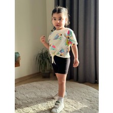 Cg Kids Beyaz Papağan Baskılı Tayt Şort Kız Çocuk Alt Üst Takım