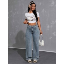 Kadın Bol Kesim Geniş Paça Rahat Baggy Jean Kot Salaş Pantolon