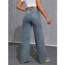 Kadın Bol Kesim Geniş Paça Rahat Baggy Jean Kot Salaş Pantolon
