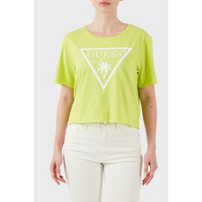 Guess  Ss Cn Logo Pamuklu Cropped Fit T Shirt E02I01JA914 Bayan Crop E02I01 JA914 G8BU