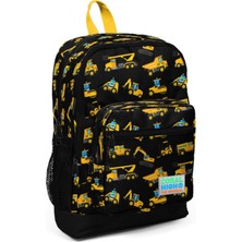 Siyah Iş Makineleri Baskılı Ilkokul Ve Günlük Sırt Çantası - Erkek Çocuk